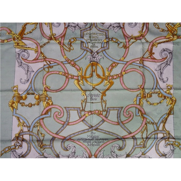 Hermes Silk Scarf with Gold and Blue Accents - Picture 4 of 12